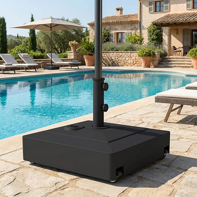 Outsunny Outdoor Umbrella Stand Base with Wheels, Heavy Duty Patio Umbrella Base Holder, Filled Up to 134 lbs with Stand or 88 lbs with Water for 1.38", 1.5", 1.89" Poles for Garden, Poolside, Black