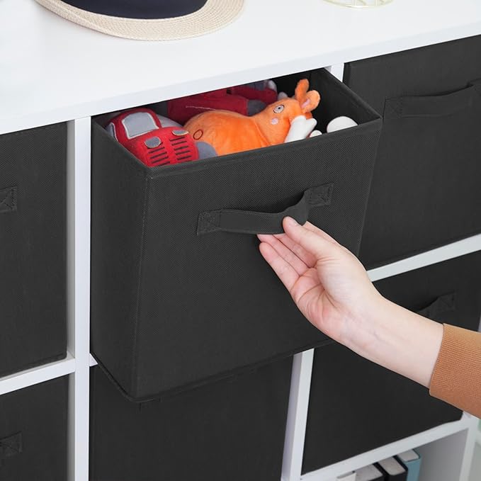 Storage Cubes, 11 Inch Cube Storage Bins, Set of 8, Fabric Foldable Storage Bins With Handles, Closet Storage Organizer Bins, Cubby Clothing Storage Baskets for Shelves, Black