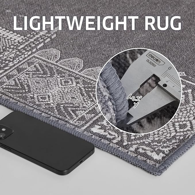 NICETOWN 2x3 Grey Small Area Rugs for Entryway Washable Nonslip Area Rug - Boho Geometric Entryway Door Mat for Living Room Kitchen Laundry Bathroom Bedroom