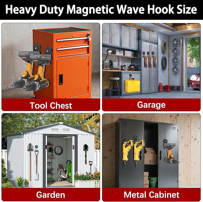 3-H Magnetic Wave Hooks Heavy Duty 2 Pack, Large Magnet Garage Hooks Heavy Duty and Strong Utility Magnetic Tool Holde for Hanging and organizing Garden Power Tool (Grey