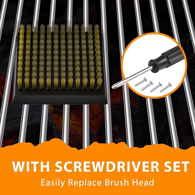 Copper Wire Grill Brush Replacement Head, Grill Cleaning Bristle Brush with 4 Screws, BBQ Cleaning Replacement Brush Head for Gas, Porcelain, Ceramic, Cast Iron, Stainless Steel Grills and More