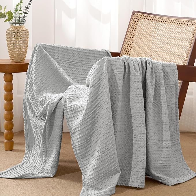 PHF Lightweight Waffle Weave Throw Blanket 50"x 60", Soft Woven Summer Blanket for Hot Sleepers - Aesthetic Home Decor for Couch Bed Sofa, Pet Friendly, Light Grey