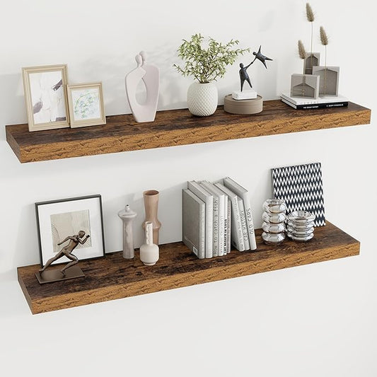 Dreamland 48 Inches Floating Shelves for Wall, 9.3 Inch Deep Floating Shelves Set of 2, Large Display & Storage Shelf, Wall Shelf for Bathroom Bedroom Living Room Kitchen Office,Rustic Brown