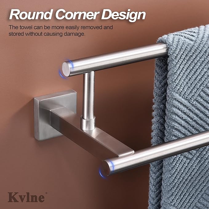 Bath Double Towel Bars, Towel Racks SUS304 Stainless Steel, Towel Holder for Bathroom Wall Mount, Towel Hanger Rail Accessories, 2-Tiers (Brushed Nickel, 32 Inch)
