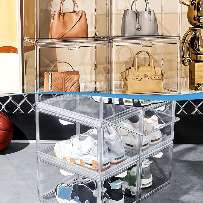 Stackable Display Storage Box with Magnetic Door, Clear Acrylic Display Case, Dustproof Book & Cosmetic Display Cases, Hobby Display Cases for Large Figures Collectibles, Luxury Bags, Sports Shoes