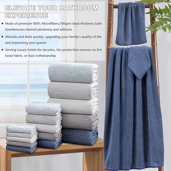 4 Piece Bath Towel Set 35"x70"Oversized Bath Towel for Bathroom Ultra Soft Fluffy Extra Large Bath Sheet Luxury Premium Bathroom Towel Highly Absorbent Quick Dry Shower Towel for Hotel Spa,Navy Blue