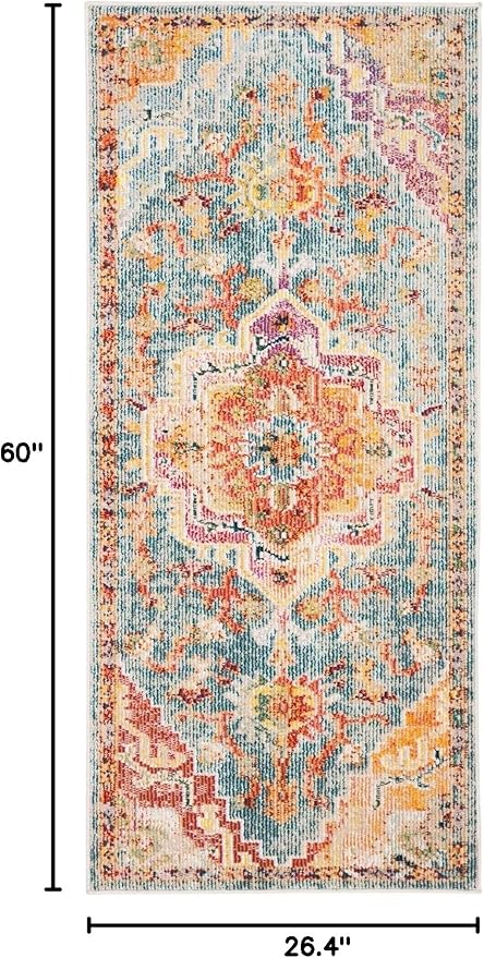 SAFAVIEH Crystal Collection Accent Rug - 2'2" x 5', Orange & Teal, Medallion Distressed Design, Non-Shedding & Easy Care, Ideal for High Traffic Areas in Entryway, Living Room, Bedroom (CRS501K)