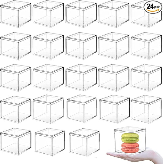 Acrylic Box 24 Pcs Clear Square Cube Clear Boxes with Lids Mini Storage Container Jewelry Storage Display Box Graduation Baby Shower Party Favor Boxes 2.2 x 2.2 x 2.2 Inch/55x55x55mm