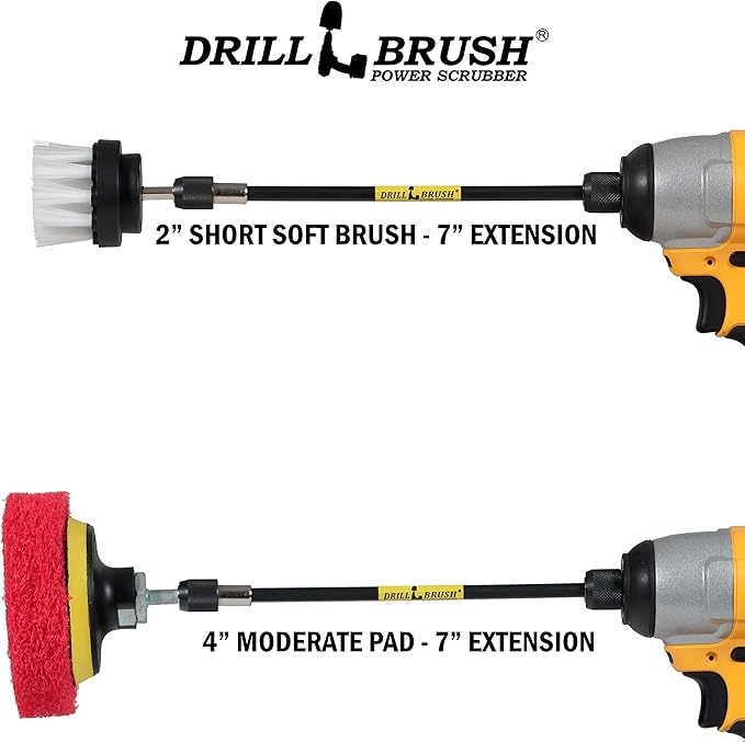 Drill Brush - Bathroom - Power Scouring Pads - Shower Cleaner - Scrub Brush - Shower Doors - Bathroom Sink - Tub - Bath Mat - Baseboard - Vinyl Flooring - Mineral Deposits - Hard Water Stain Remover