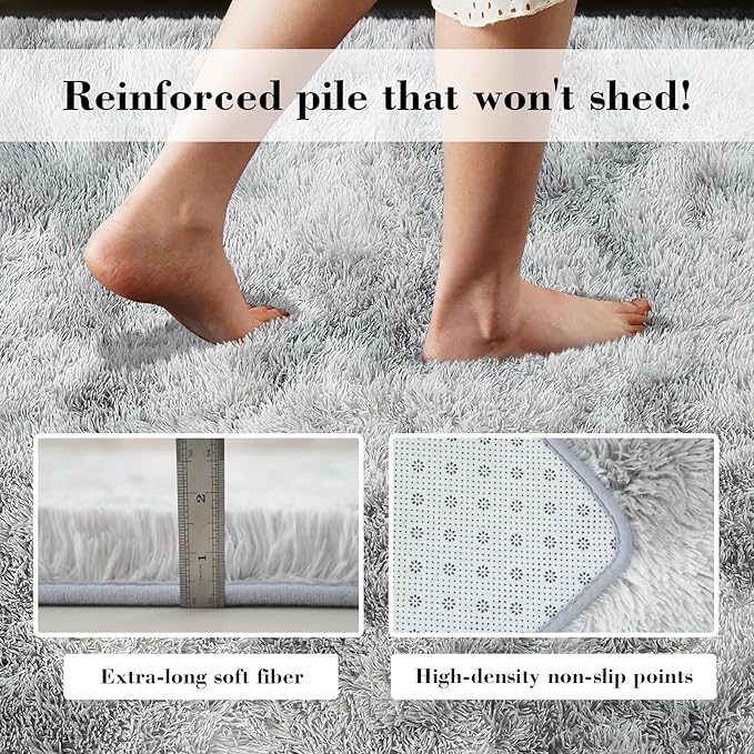 Fluffy Rug Shaggy Area Rug, Mottling Grey 2x4 Area Rugs for Bedroom, Small Bedside Rug, Soft Fluffy Shaggy Entryway Throw Rugs for Living Room Bedroom Kids Room Home Decor