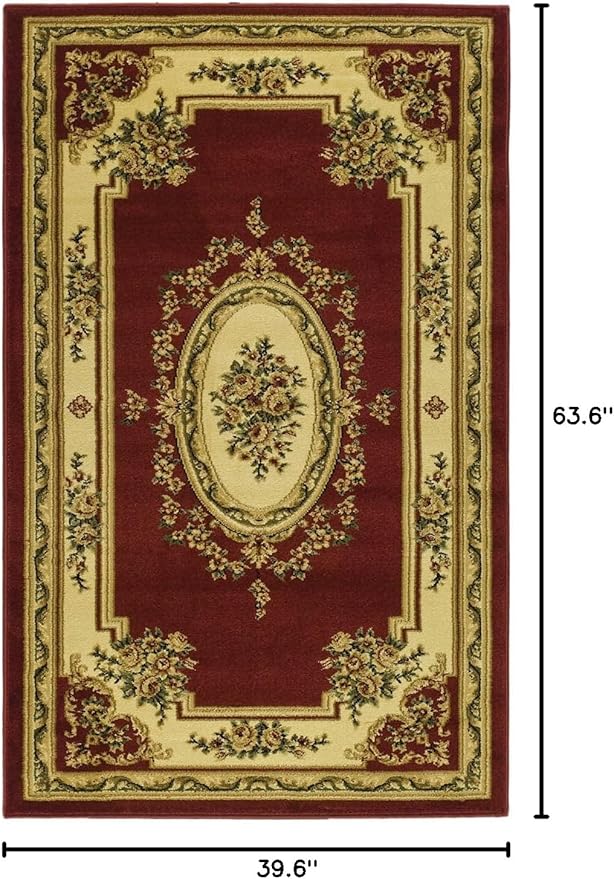 SAFAVIEH Lyndhurst Collection Accent Rug - 3'3" x 5'3", Red & Ivory, European Medallion Design, Non-Shedding & Easy Care, Ideal for High Traffic Areas in Entryway, Living Room, Bedroom (LNH218C)