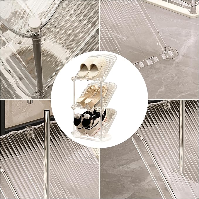 YYW Narrow Shoe Rack Vertical Shoes Rack for Entryway Corner Shoe Storage Organizer for Small Spaces Transparently Tall Slim Shoe Shelf for Front Door Entrance Living Room White 3 Layers