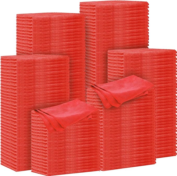 Preboun 300 Pack 12 x 16 Inch Microfiber Cleaning Cloth Bulk Multipurpose Reusable Washable Cleaning Rags Absorbent Towels for House, Kitchen, Car, Office, Window(Red)