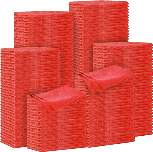 Preboun 300 Pack 12 x 16 Inch Microfiber Cleaning Cloth Bulk Multipurpose Reusable Washable Cleaning Rags Absorbent Towels for House, Kitchen, Car, Office, Window(Red)