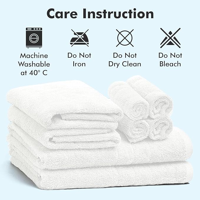 Bath Towels Set of 8 – 100% Cotton (White) Bathroom Towel Set Bale Includes 2 Bath, 2 Hand, 4 Face Towels – Soft, Absorbent & Quick Dry Towel for Bathroom, Spa, Kitchen, Hotel Use