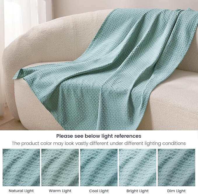 PHF Lightweight Waffle Weave Blanket Twin Size 66"x 90", Soft Woven Summer Blanket for Hot Sleepers - Aesthetic Home Decor for Couch Bed Sofa, Pet Friendly, Dusty Blue