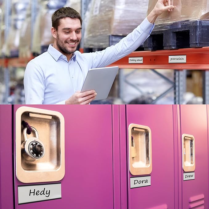 Realth C Channel Magnetic Strip 50 Pack, 2'' x 4'' Magnetic Label Holders with Paper Inserts and Clear Plastic Protectors, Magnet Labels for Metal Racks and Shelves