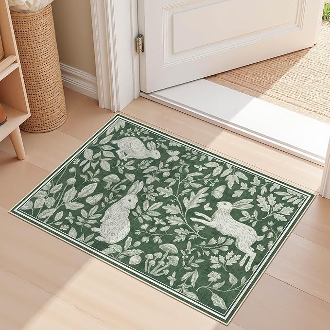 Vintage Living Room Area Rug 2x3 - Large Soft Washable Oriental Traditional Distressed Farmhouse Rugs for Bedroom - Indoor Floor Accent Carpet for Home Office House Decor -Easter Green