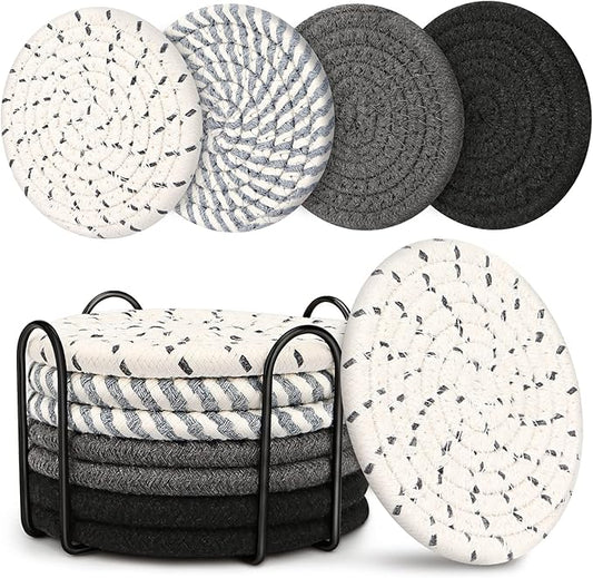Coasters for Drinks, Coasters Set of 4 - Color, 8 Pack Coaster Set, Absorbent Coaster with Holder, Coffee Table Decor, Living Room Decor, Home Decor Living Room