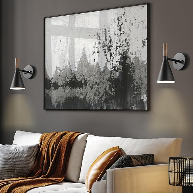 GLOBE Electric Plug-in or Hardwire Wall Sconce, Matte Black, Wood-Tone Switch, Metal Shade, 6-Foot Cord, 65000101