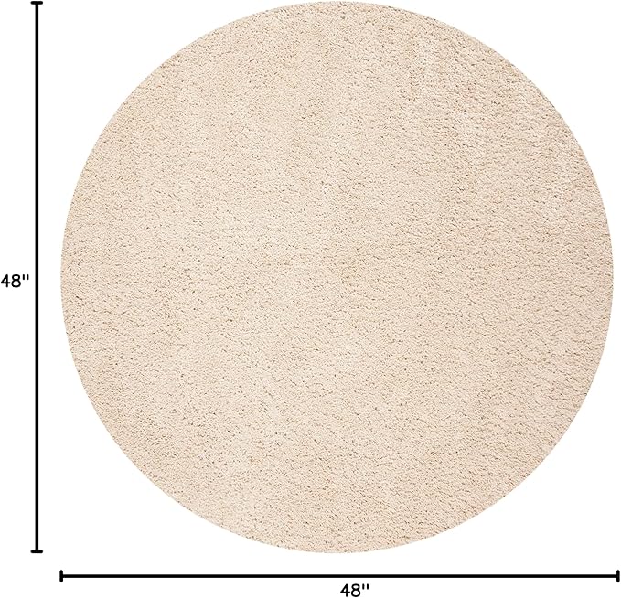 SAFAVIEH Fontana Shag Collection Area Rug - 4' Round, Creme, Solid Design, Non-Shedding & Easy Care, 2-inch Thick Ideal for High Traffic Areas in Living Room, Bedroom (FNT800B)