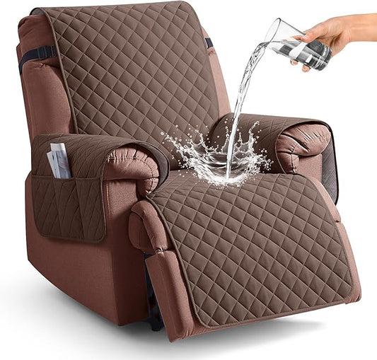 KinCam 100% Waterproof Recliner Chair Cover, Reclining Couch Covers for Pets, Dogs, Recliner Couch Slipcover Furniture Protector with Elastic Straps for Kids(23.6", Deep Brown)