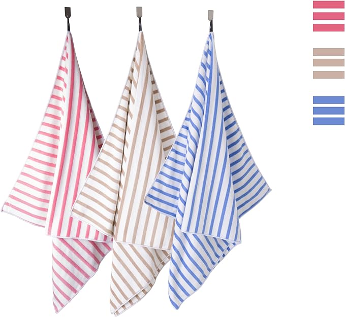 Beach Towels Set of 2, 30" x 60", Large Microfiber Bath Towel Cabana Stripe, Quick Drying Absorbent for Sauna, Shower, Gym, Summer Party, Sport, Swimming, Pool, Yoga, Camping, Coffee