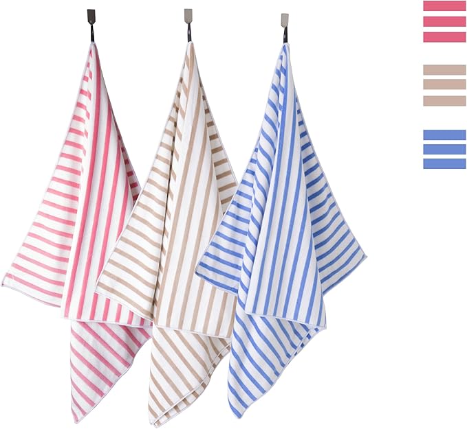 Microfiber Beach Towels Cabana Stripe, 2 Pack, 30" x 60", Quick Drying Bath Towel Set for Adult, Absorbent, Use for Travel, Sport, Swimming, Pool, Yoga, Camping, Micro Fiber StripeBlue