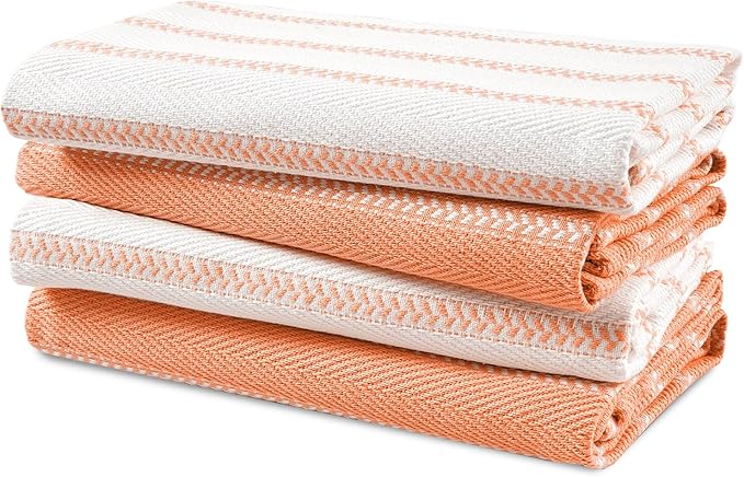 LANE LINEN Kitchen Towels Set - Pack of 4 Cotton Dish Towels for Drying Dishes, 18”x 28”,Absorbent Tea Towels, Quick Drying Kitchen Towel Set - Coral