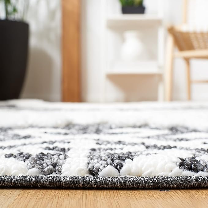SAFAVIEH Moroccan Tassel Shag Collection Runner Rug - 2'3" x 6', Grey & Ivory, Moroccan Design, Ideal for High Traffic Areas in Entryway, Kitchen & Bathroom (MTS652H-26)