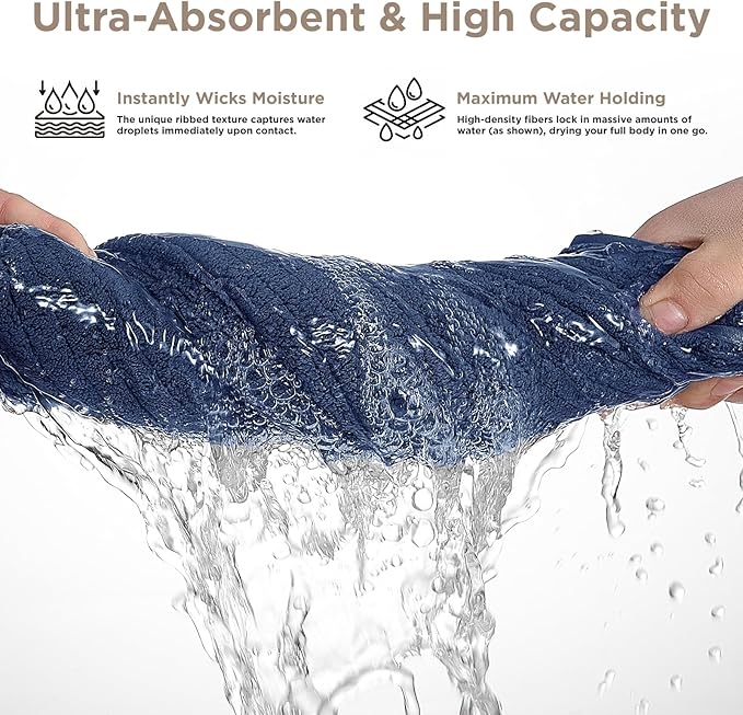 Oversized Bath Towels 8 Piece Towel Set, 2 Extra Large Bath Sheets, 2 Hand, 4 Washcloths, Luxury Soft Super Absorbent Thick Shower Towels for Bathroom, Spa & Hotel, Quick Dry, Electric Blue