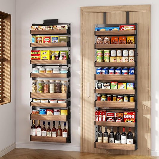 8-Tier Over The Door Pantry Organizer, Heavy-Duty Metal Wall Mount or Hanging Spice Rack, behind the door storage Shelves with Adjustable Basket, Back of Door Organizer for Kitchen Cabinet and Closet