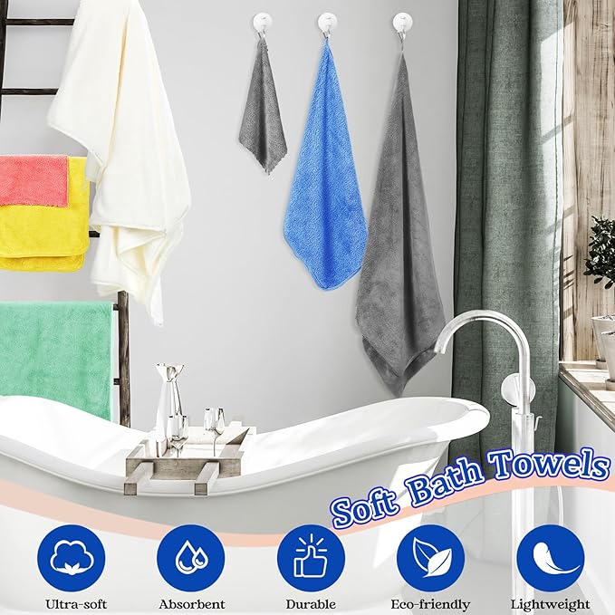 18 Pcs Microfiber Bath Towel Set 6 Bath Towels 6 Hand Towels 6 Washcloths Soft Coral Velvet Highly Absorbent Bathroom Towel for Fitness Sports Yoga Travel(Classic Colors)