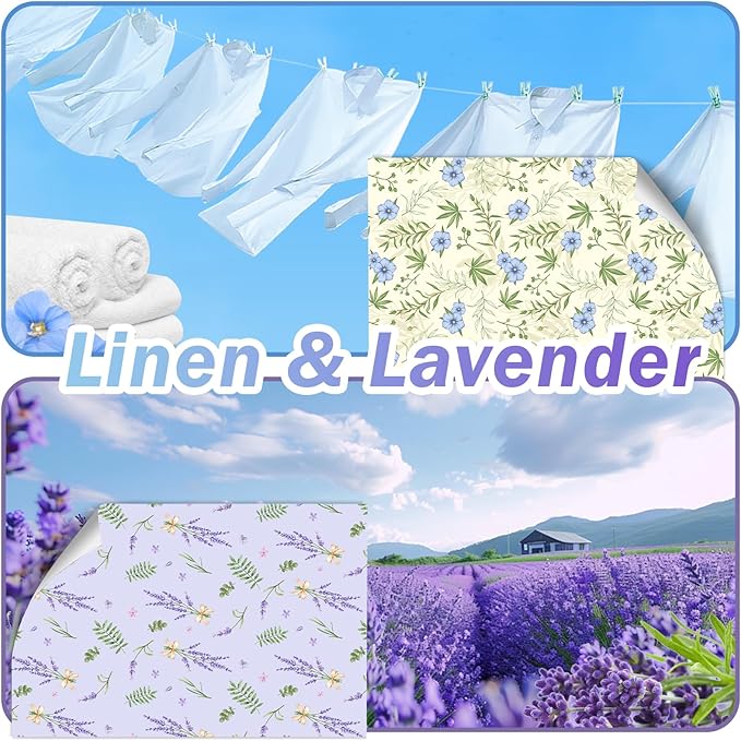 SCENTORINI Scented Drawer Liners for Dresser,6 Linen + 6 Lavender Scent Drawer Paper Liners, Paper Sheets Liner 14.3x19.5 Inch, for Fragrant Home Shelf Closet Bedroom Drawer