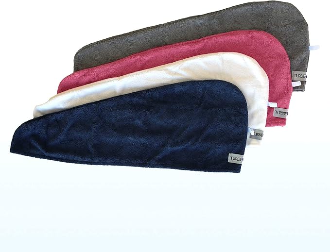 Turbie Twist 4-Pack Microfiber Hair Towel for Beauty, Travel, Gifting - Hair Wrap Turban for Straight, Wavy & Curly Hair - Premium Personal Care - Pink, Blue, Grey & White