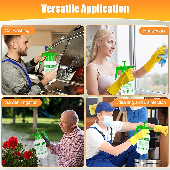 3 Pcs 1/4 Gallon Plastic Handheld Pump Sprayer – Garden Pressure Sprayer with Adjustable Nozzle for Plants, Cleaning, Household Tasks – Green