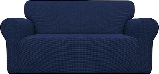 Easy-Going Stretch Oversized Loveseat Slipcover 1-Piece Sofa Cover Furniture Protector Couch Soft with Elastic Bottom for Kids Polyester Spandex Jacquard Fabric Small Checks Navy