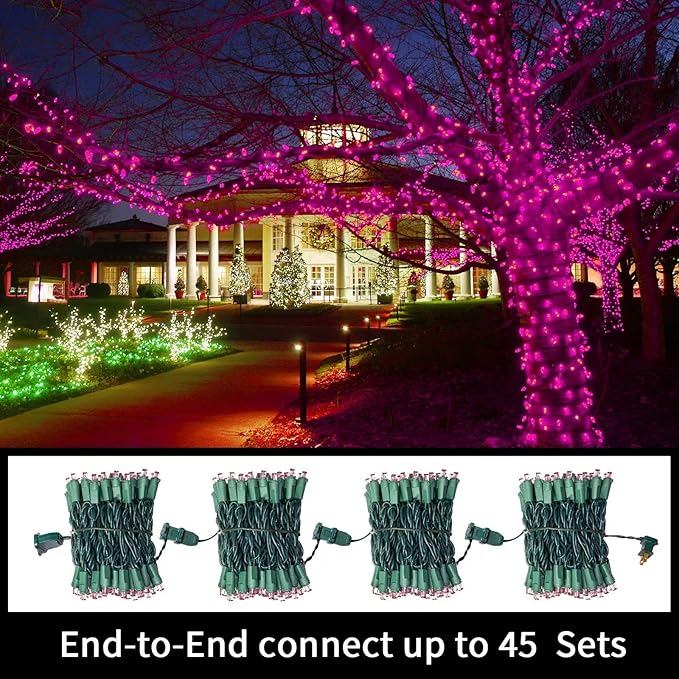 LAMPHOME Pink Mini Christmas Lights, 64.8Ft 300LED Fairy String Lights plug in Waterproof Connectable pink lights for Valentine's Day Decoration Indoor Outdoor Xmas Tree Garland Wreath Holiday Bedroom