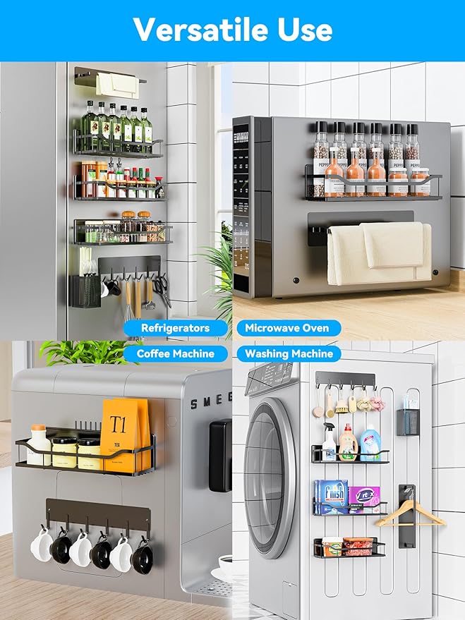 Multifunctional Magnetic Shelf for Washing Machine, Refrigerator, Microwave, and Any Metal Surface, Powerful Magnetic Shelves Include Unique Hollow Design Metal Organizers （6 pcs - Black）