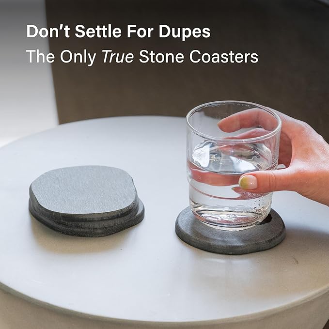 Dorai Home Stone Coaster Set – 4 Absorbent Diatomite Coasters for Instant Drying, Modern Design, Slate