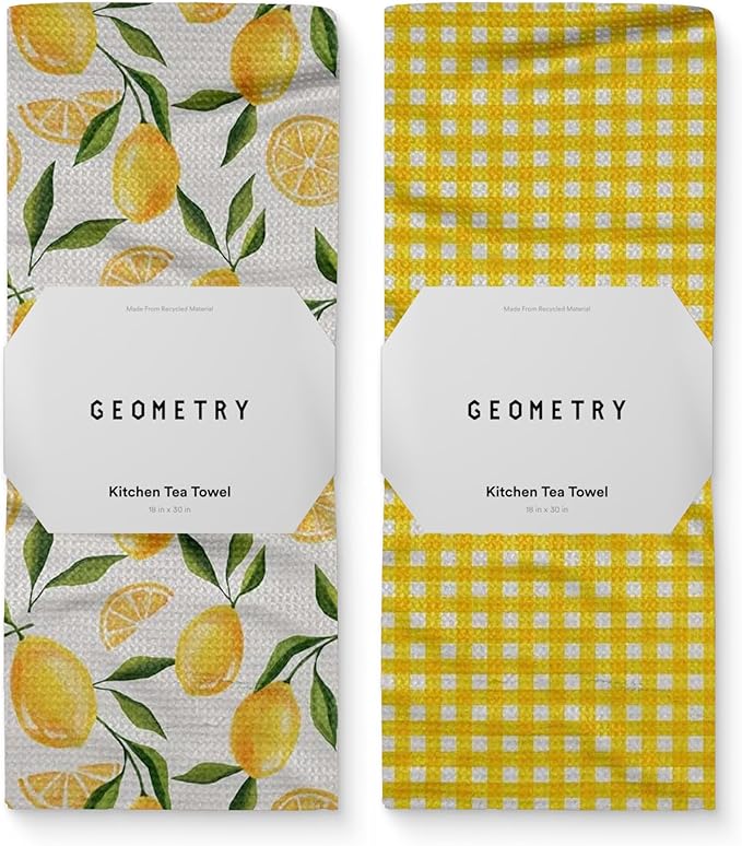 Spring Kitchen Towels - Quick Dry Microfiber Cloth Spring & Summer Dish Towels for Kitchen Drying - Premium Quick Dry Towel - Lemonade Lines, 18" x 30" - 2-Pack