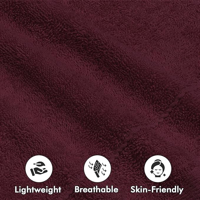 Face Towels Pack of 12 – 100% Cotton Wash Cloths (12x12 inch) – Soft, Quick Dry & Highly Absorbent Hand Towels for Bathroom, Spa, Gym, Kitchen and for Daily Use - (Burgundy)
