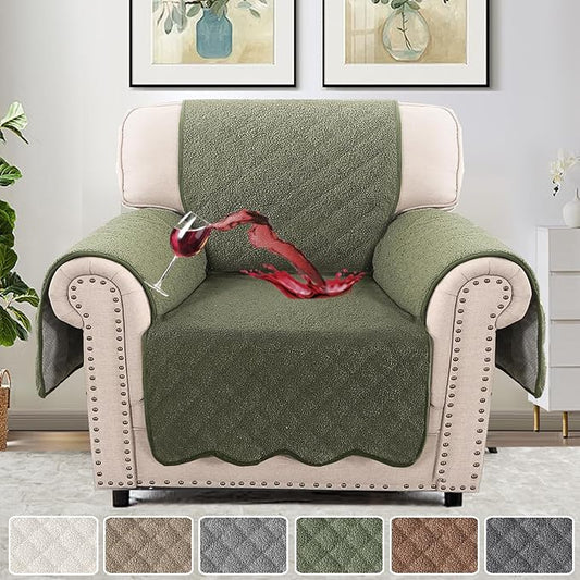 H.VERSAILTEX Waterproof Quilted Couch Covers Non Slip Sofa Covers Protector Slipcovers for Dogs, Single Sofa Armchair for Pet Furniture Protector Modern Fleece Fabric (Chair,Tea Tree)
