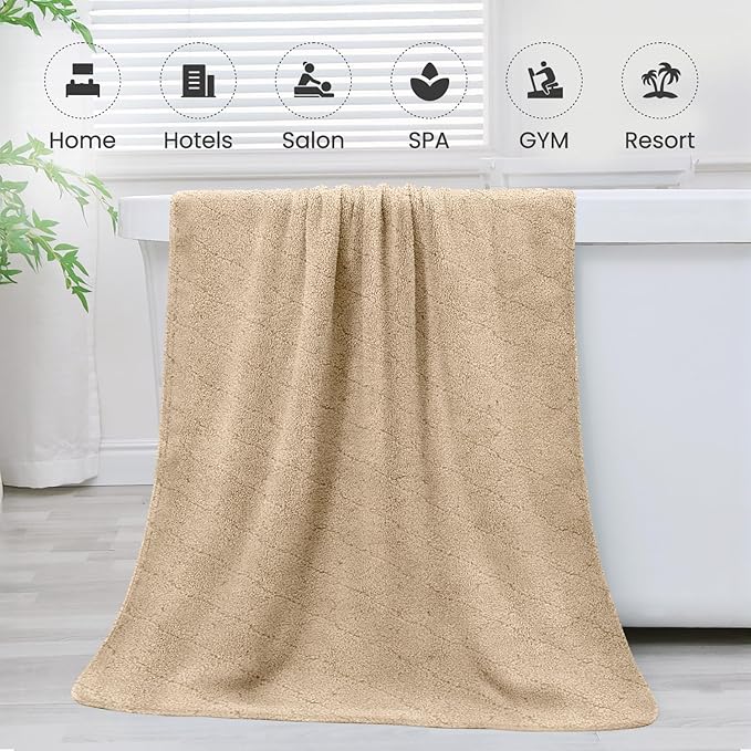 Bath Towels, Pack of 4, 30"x60", Large Microfiber Towel Set, Ultra Soft, Super Absorbent, Fast Drying, Perfect for Sauna, Shower, Pool, Sport, Travel, Fitness, SPA,Yoga, Coral Fleece - Camel