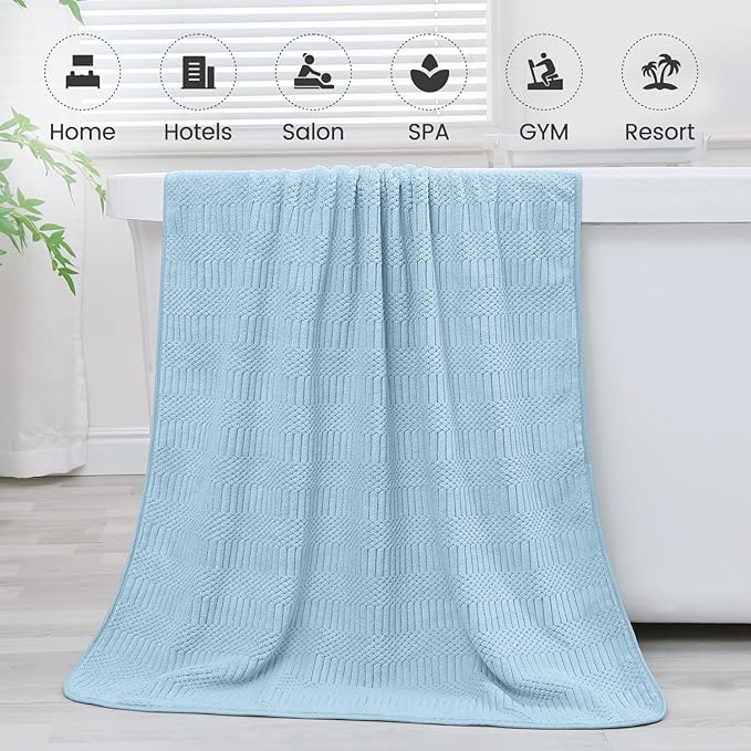 Microfiber Bath Towels, Large Bathroom Towel 2 Pack (30" x 60"), Oversized, Soft, Super Absorbent and Fast Drying, Multipurpose Use for Sport, Fitness, Yoga, Diamond Cross Grid Light Blue