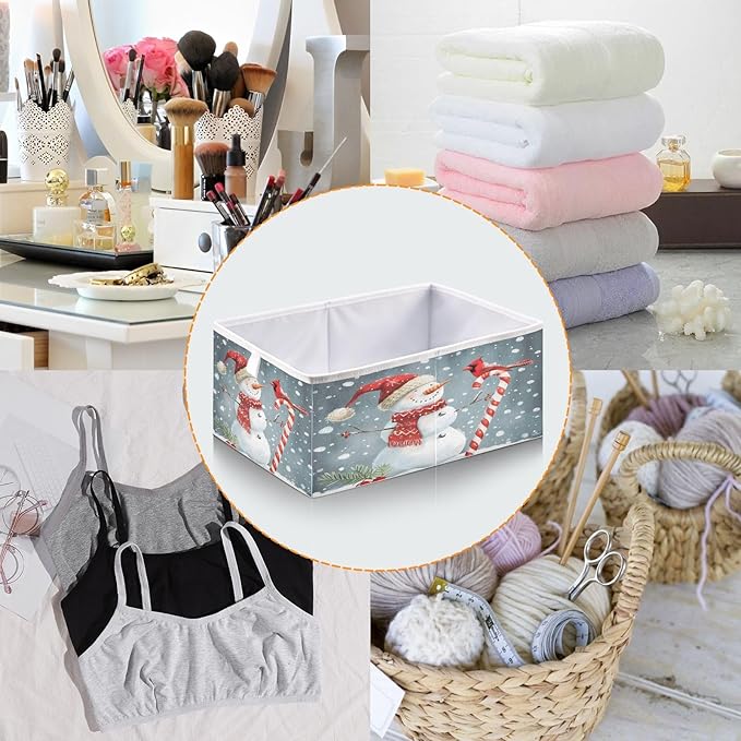 Bolaz Snowman with Bird Snowflakes Closet Organizers Storage Cubes Storage Bins Shelf Baskets Containers for Home Room Office,Square