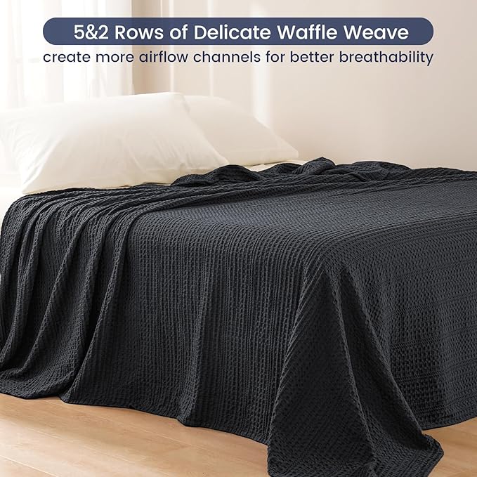 PHF Lightweight Waffle Weave Blanket Queen Size 90"x 90", Soft Woven Summer Blanket for Hot Sleepers - Aesthetic Home Decor for Couch Bed Sofa, Pet Friendly, Black