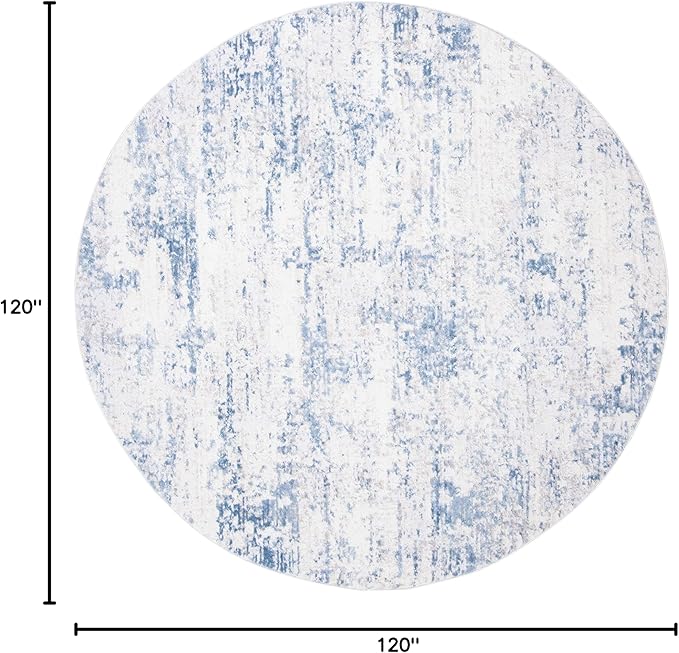 SAFAVIEH Amelia Collection Area Rug - 10' Round, Ivory & Blue, Modern Abstract Design, Non-Shedding & Easy Care, Ideal for High Traffic Areas in Living Room, Bedroom (ALA700A)