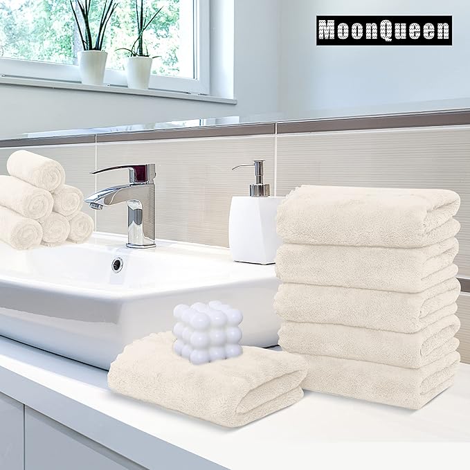 6 Pack Premium Hand Towels - Quick Drying - Microfiber Coral Velvet Highly Absorbent Towels - Multipurpose Use as Hotel, Bathroom, Shower, Spa, Hand Towel 16 x 28 inches (Cream)
