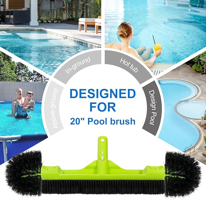 Sepetrel 20" Wide Pool Brush Head for Cleaning Walls,Inground/Above Ground Swimming Pool Scrub Brushes with Round Ends